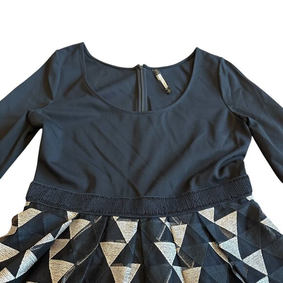 Plenty by Tracy Reese Black Gold A-Line Dress Stretch Top Party Size 12 Women's - Picture 4 of 12